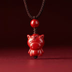 Fortune Jewel Year Of The Horse Chinese Zodiac Engraved Design Cinnabar Blessing Rope Necklace Pendants - Fortune Jewel