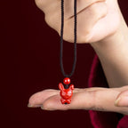 Fortune Jewel Year Of The Horse Chinese Zodiac Engraved Design Cinnabar Blessing Rope Necklace Pendants - Fortune Jewel
