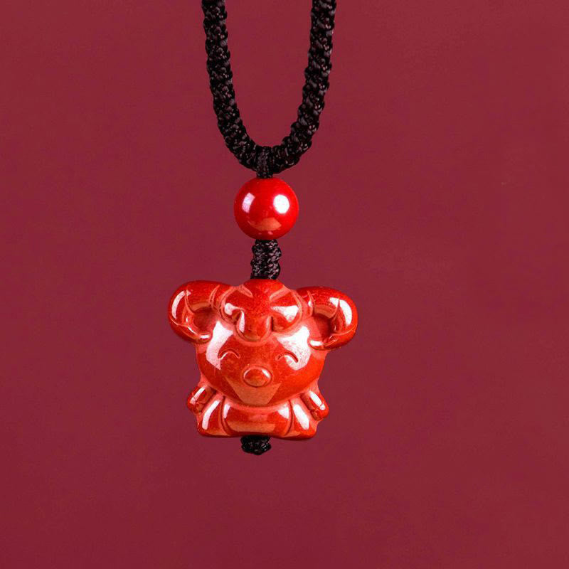 Fortune Jewel Year Of The Horse Chinese Zodiac Engraved Design Cinnabar Blessing Rope Necklace Pendants - Fortune Jewel