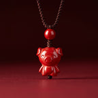 Fortune Jewel Year Of The Horse Chinese Zodiac Engraved Design Cinnabar Blessing Rope Necklace Pendants - Fortune Jewel