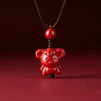 Fortune Jewel Year Of The Horse Chinese Zodiac Engraved Design Cinnabar Blessing Rope Necklace Pendants - Fortune Jewel