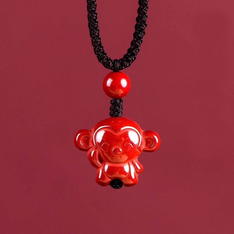 Fortune Jewel Year Of The Horse Chinese Zodiac Engraved Design Cinnabar Blessing Rope Necklace Pendants - Fortune Jewel