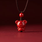 Fortune Jewel Year Of The Horse Chinese Zodiac Engraved Design Cinnabar Blessing Rope Necklace Pendants - Fortune Jewel
