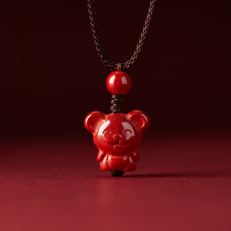 Fortune Jewel Year Of The Horse Chinese Zodiac Engraved Design Cinnabar Blessing Rope Necklace Pendants - Fortune Jewel