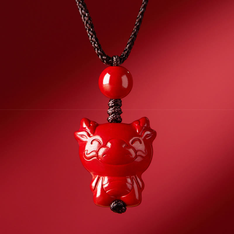 Fortune Jewel Year Of The Horse Chinese Zodiac Engraved Design Cinnabar Blessing Rope Necklace Pendants - Fortune Jewel