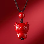 Fortune Jewel Year Of The Horse Chinese Zodiac Engraved Design Cinnabar Blessing Rope Necklace Pendants - Fortune Jewel
