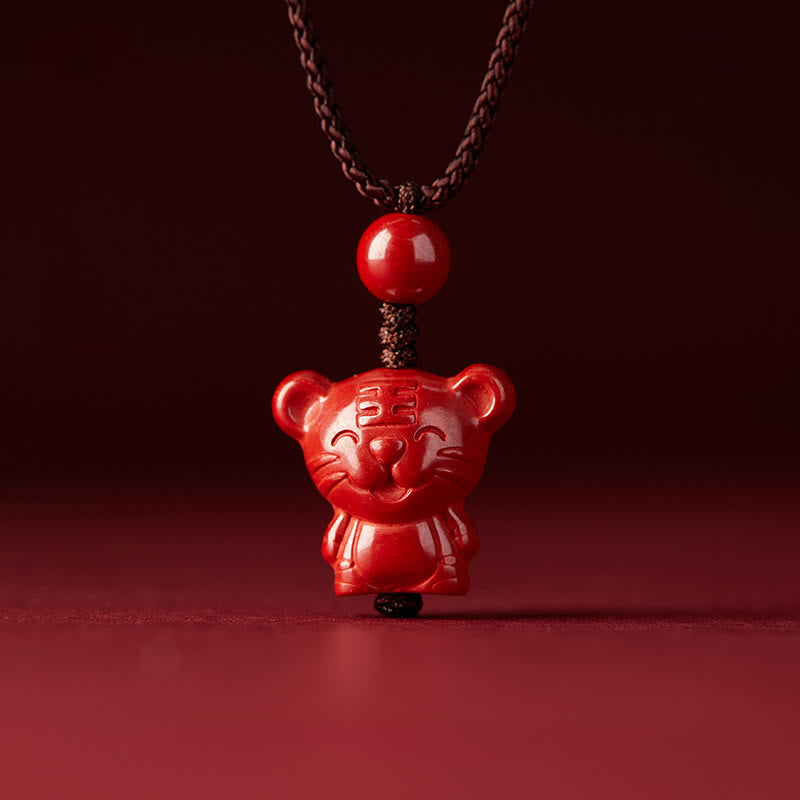 Fortune Jewel Year Of The Horse Chinese Zodiac Engraved Design Cinnabar Blessing Rope Necklace Pendants - Fortune Jewel