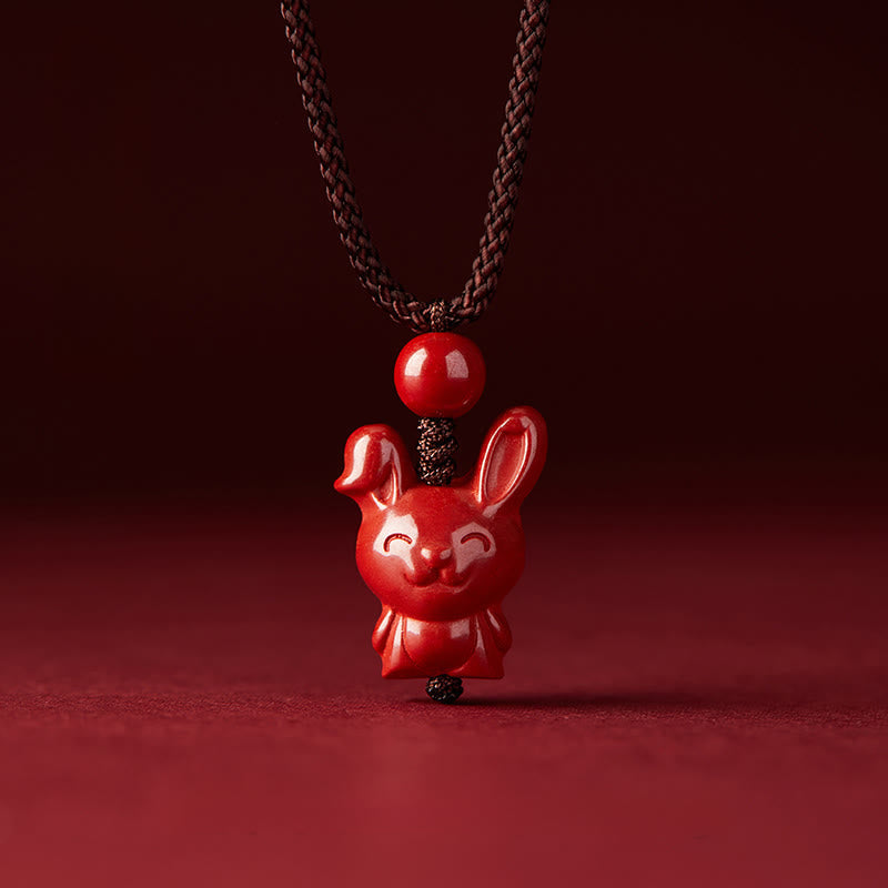 Fortune Jewel Year Of The Horse Chinese Zodiac Engraved Design Cinnabar Blessing Rope Necklace Pendants - Fortune Jewel