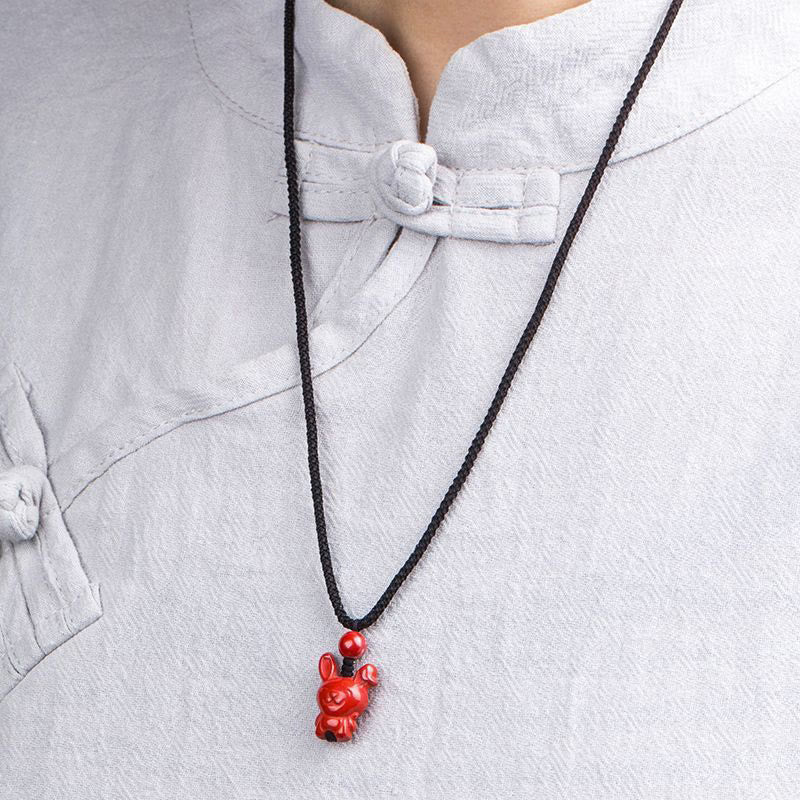 Fortune Jewel Year Of The Horse Chinese Zodiac Engraved Design Cinnabar Blessing Rope Necklace Pendants - Fortune Jewel