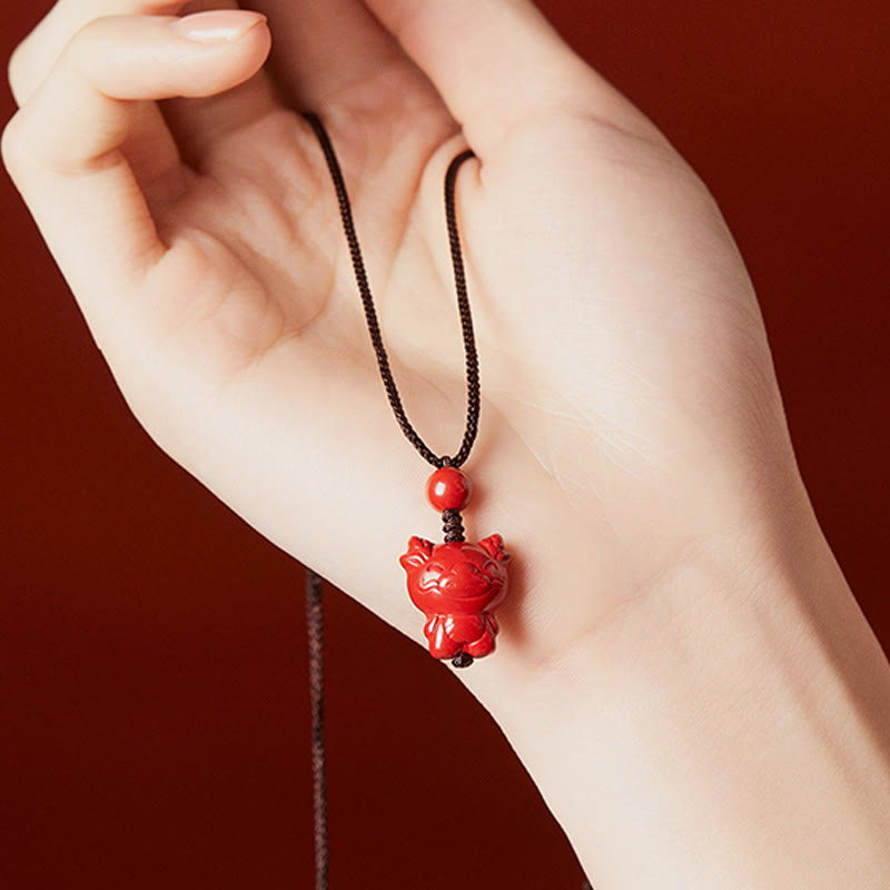 Fortune Jewel Year Of The Horse Chinese Zodiac Engraved Design Cinnabar Blessing Rope Necklace Pendants - Fortune Jewel