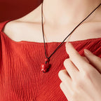 Fortune Jewel Year Of The Horse Chinese Zodiac Engraved Design Cinnabar Blessing Rope Necklace Pendants - Fortune Jewel