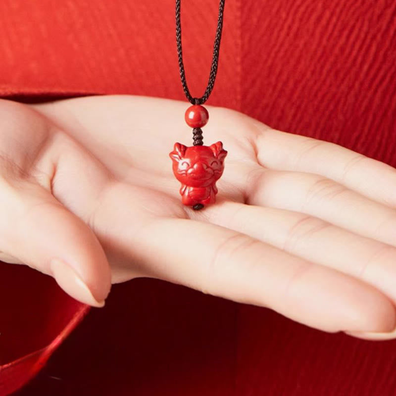 Fortune Jewel Year Of The Horse Chinese Zodiac Engraved Design Cinnabar Blessing Rope Necklace Pendants - Fortune Jewel