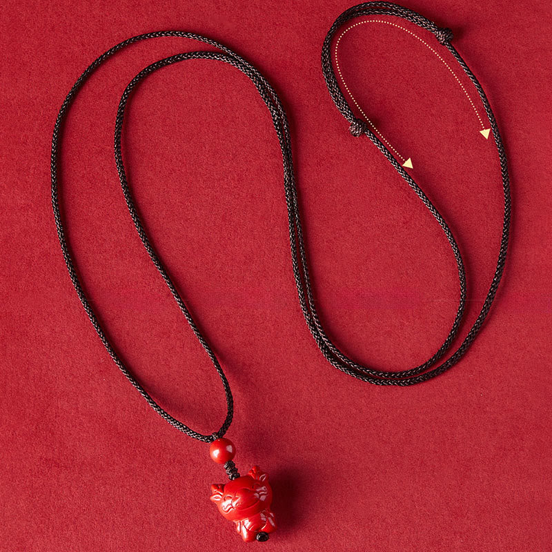 Fortune Jewel Year Of The Horse Chinese Zodiac Engraved Design Cinnabar Blessing Rope Necklace Pendants - Fortune Jewel