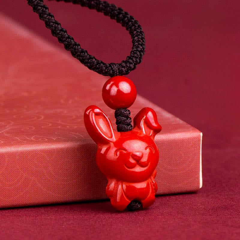 Fortune Jewel Year Of The Horse Chinese Zodiac Engraved Design Cinnabar Blessing Rope Necklace Pendants - Fortune Jewel