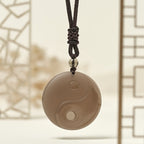 Fortune Jewel Black Obsidian Taoism Five Sacred Mountains Nine-Character Mantra Carved Purification Yin Yang Necklace Pendant
