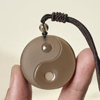 Fortune Jewel Black Obsidian Taoism Five Sacred Mountains Nine-Character Mantra Carved Purification Yin Yang Necklace Pendant