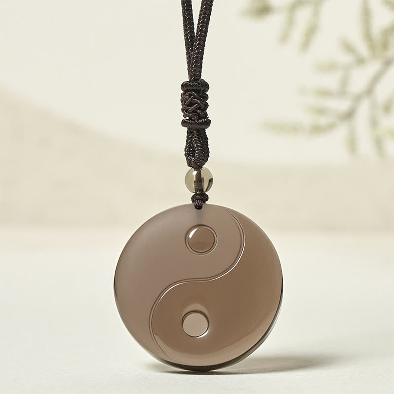 Fortune Jewel Black Obsidian Taoism Five Sacred Mountains Nine-Character Mantra Carved Purification Yin Yang Necklace Pendant
