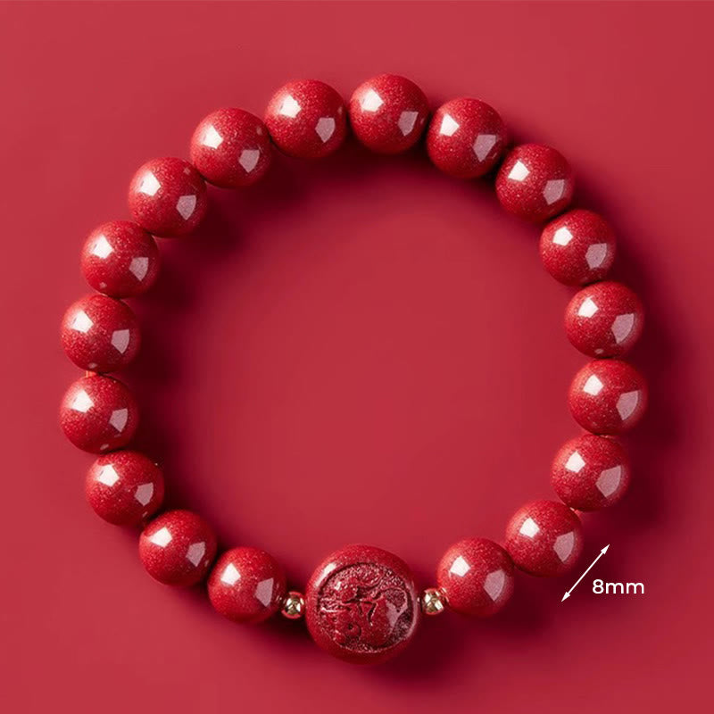 Fortune Jewel Chinese Zodiac Year Of The Horse Carved Cinnabar Peaceful Blessing Bracelet - Fortune Jewel