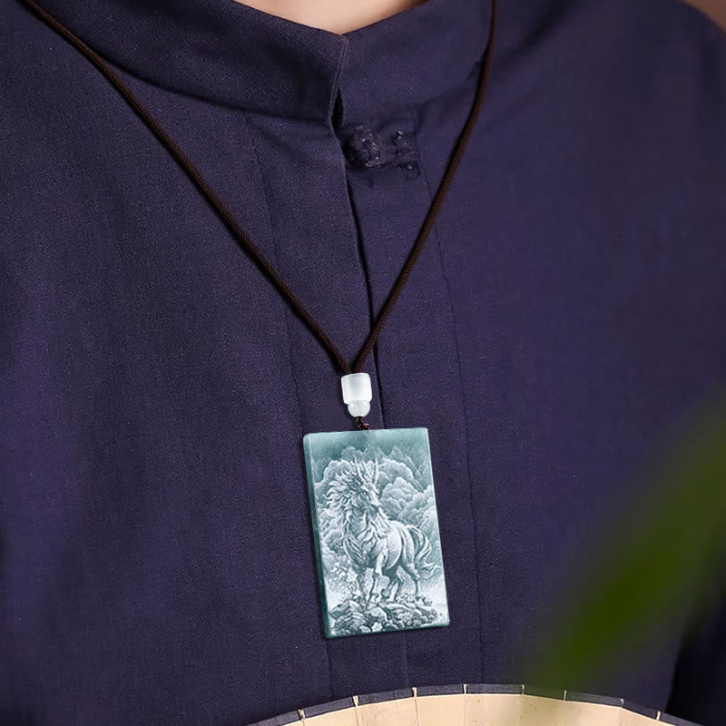 Fortune Jewel Year Of The Horse Chinese Zodiac Engraving Jade Abundance Necklace Pendants - Fortune Jewel