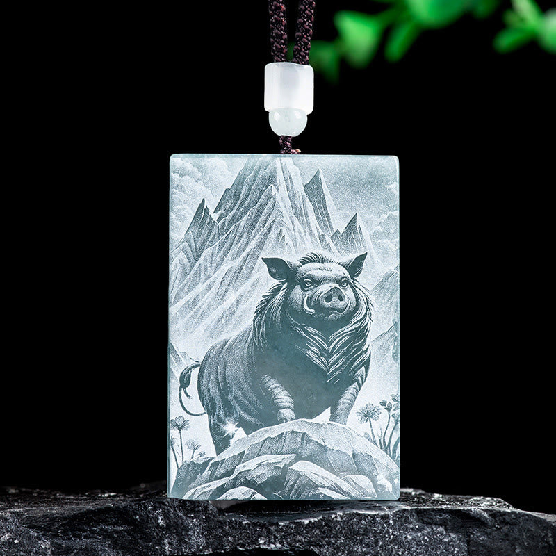 Fortune Jewel Year Of The Horse Chinese Zodiac Engraving Jade Abundance Necklace Pendants - Fortune Jewel