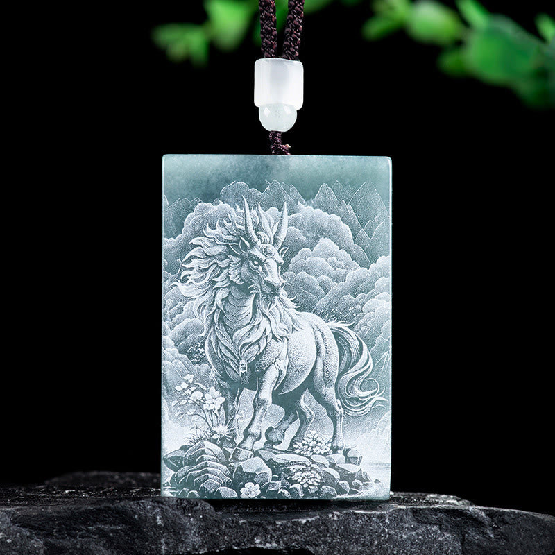 Fortune Jewel Year Of The Horse Chinese Zodiac Engraving Jade Abundance Necklace Pendants - Fortune Jewel