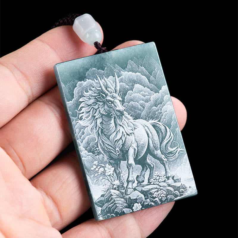 Fortune Jewel Year Of The Horse Chinese Zodiac Engraving Jade Abundance Necklace Pendants - Fortune Jewel