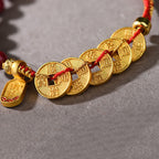 Fortune Jewel Five-Emperor Coins Copper Amethyst Cinnabar Black Red String Balance Attract Fortune Bracelet - Fortune Jewel
