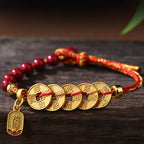 Fortune Jewel Five-Emperor Coins Copper Amethyst Cinnabar Black Red String Balance Attract Fortune Bracelet - Fortune Jewel