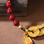 Fortune Jewel Five-Emperor Coins Copper Amethyst Cinnabar Black Red String Balance Attract Fortune Bracelet - Fortune Jewel