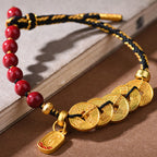 Fortune Jewel Five-Emperor Coins Copper Amethyst Cinnabar Black Red String Balance Attract Fortune Bracelet - Fortune Jewel