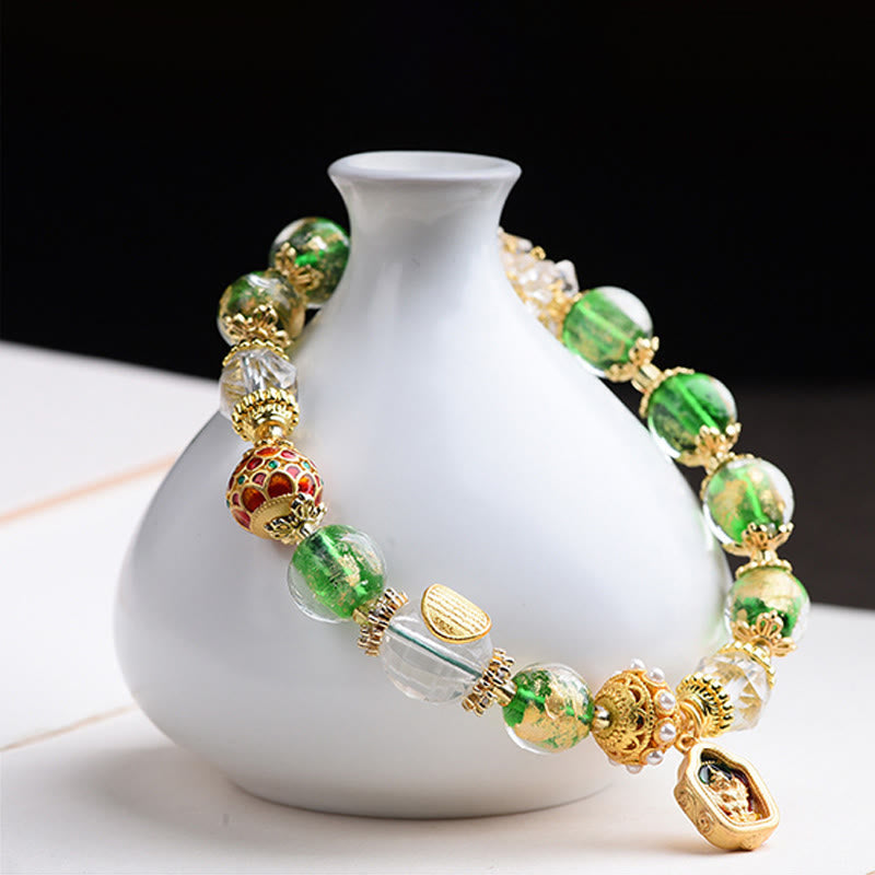 Buddha Stones Liuli Glass 925 Sterling Silver Copper Keep Away Evil Spirits Bracelet - Fortune Jewel