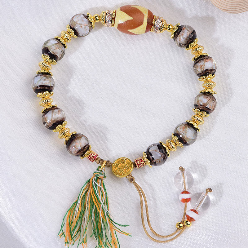 Fortune Jewel Liuli Glass Dzi Beads Blessings Bracelet - Fortune Jewel