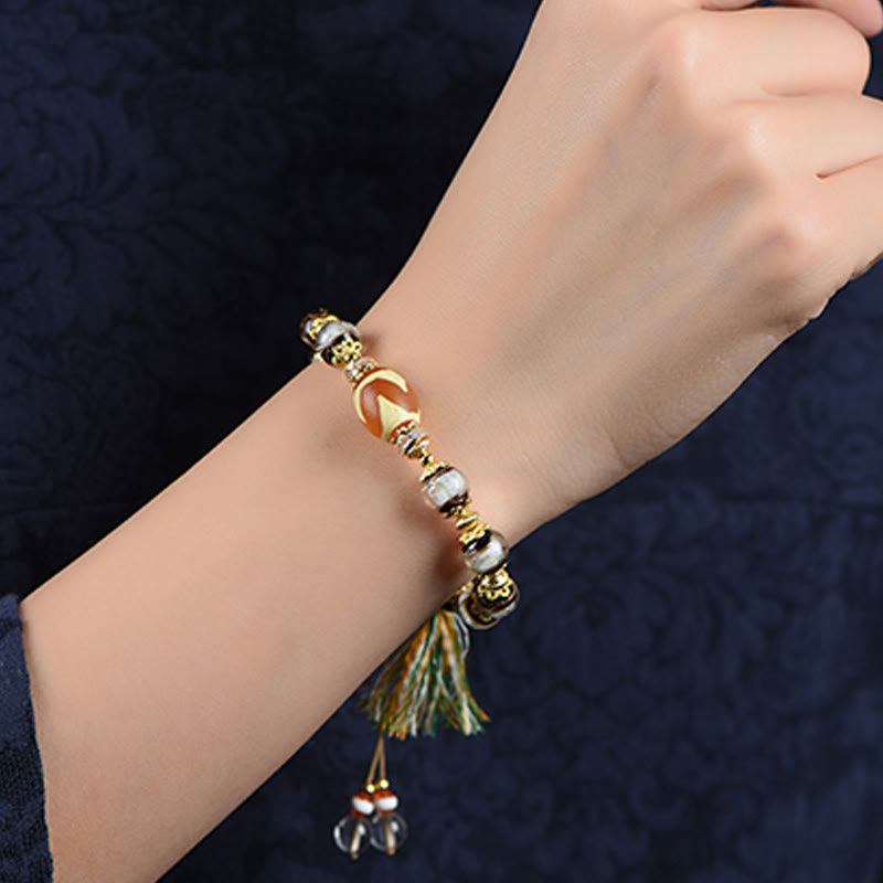 Fortune Jewel Liuli Glass Dzi Beads Blessings Bracelet - Fortune Jewel