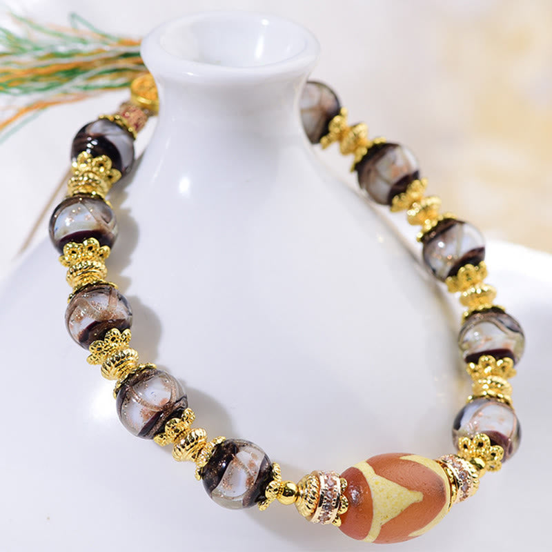 Fortune Jewel Liuli Glass Dzi Beads Blessings Bracelet - Fortune Jewel