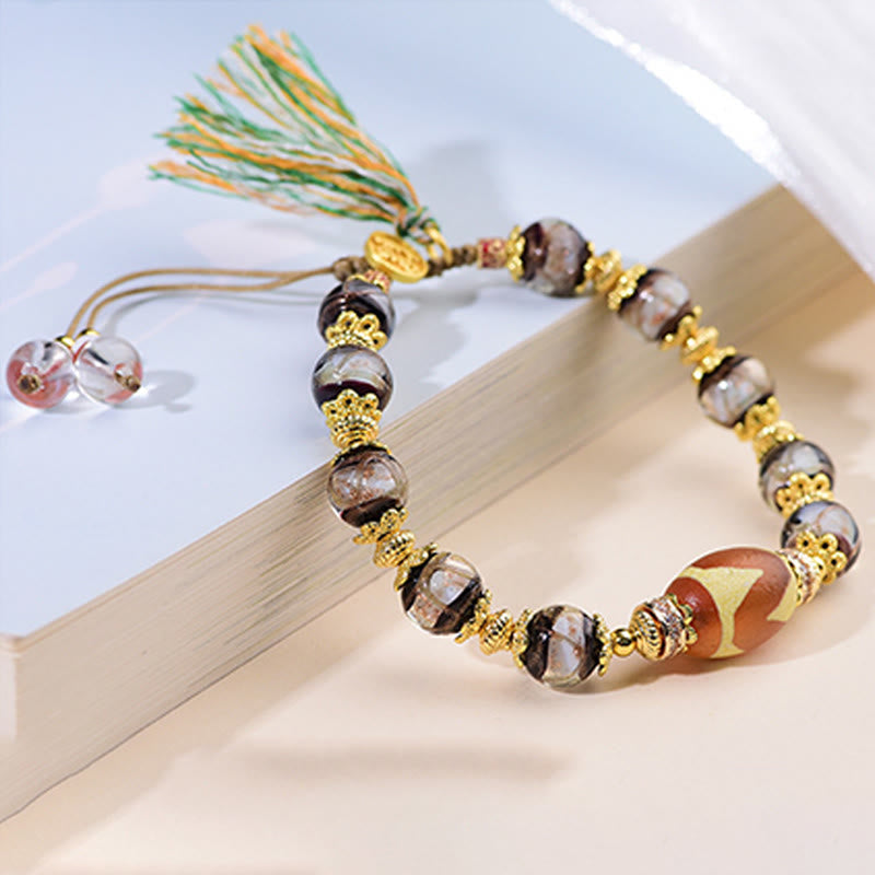 Fortune Jewel Liuli Glass Dzi Beads Blessings Bracelet - Fortune Jewel