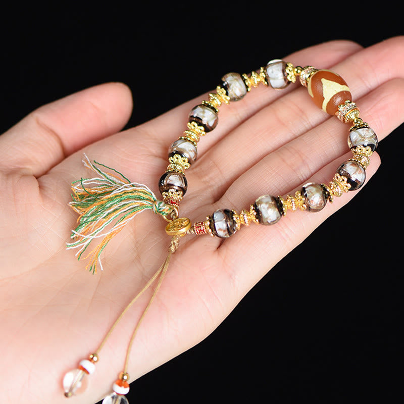 Fortune Jewel Liuli Glass Dzi Beads Blessings Bracelet - Fortune Jewel