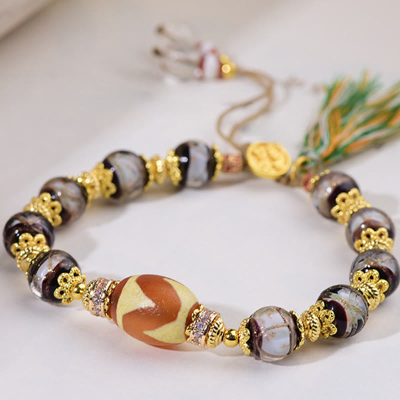 Fortune Jewel Liuli Glass Dzi Beads Blessings Bracelet - Fortune Jewel
