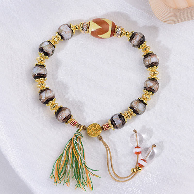 Fortune Jewel Liuli Glass Dzi Beads Blessings Bracelet - Fortune Jewel