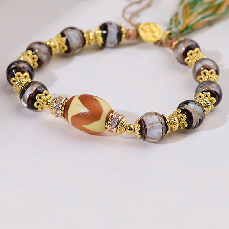 Fortune Jewel Liuli Glass Dzi Beads Blessings Bracelet - Fortune Jewel