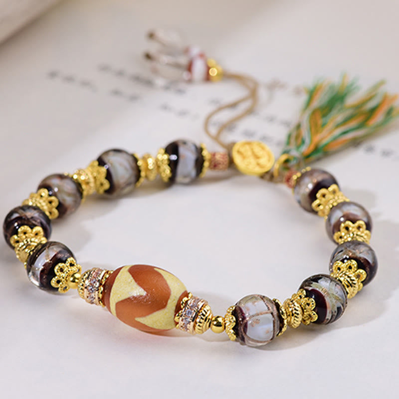 Fortune Jewel Liuli Glass Dzi Beads Blessings Bracelet - Fortune Jewel