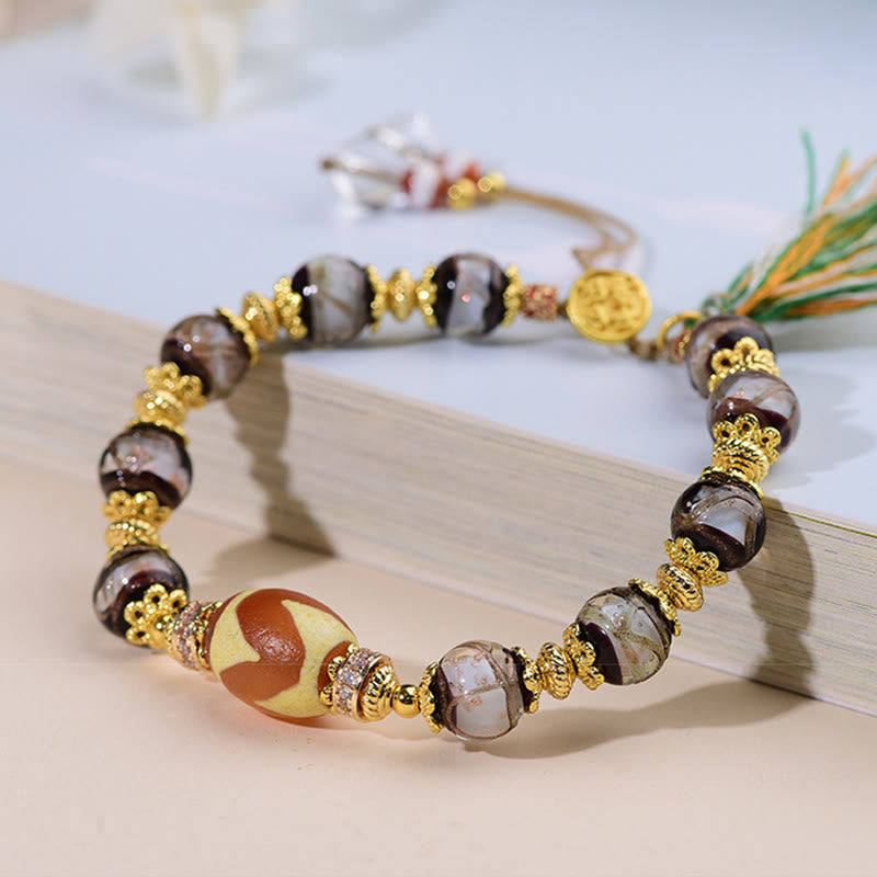Fortune Jewel Liuli Glass Dzi Beads Blessings Bracelet - Fortune Jewel