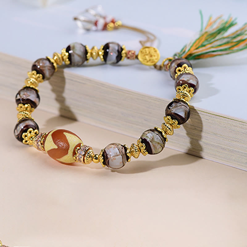 Fortune Jewel Liuli Glass Dzi Beads Blessings Bracelet - Fortune Jewel