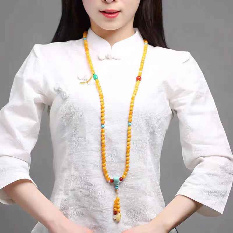 Fortune Jewel 108 Beads Peace Buckle Lucky Cat Amber Auspicious Fortune Mala