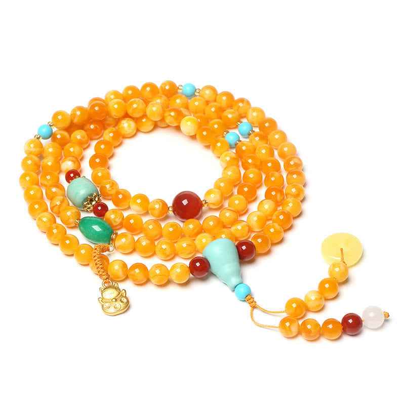 Fortune Jewel 108 Beads Peace Buckle Lucky Cat Amber Auspicious Fortune Mala