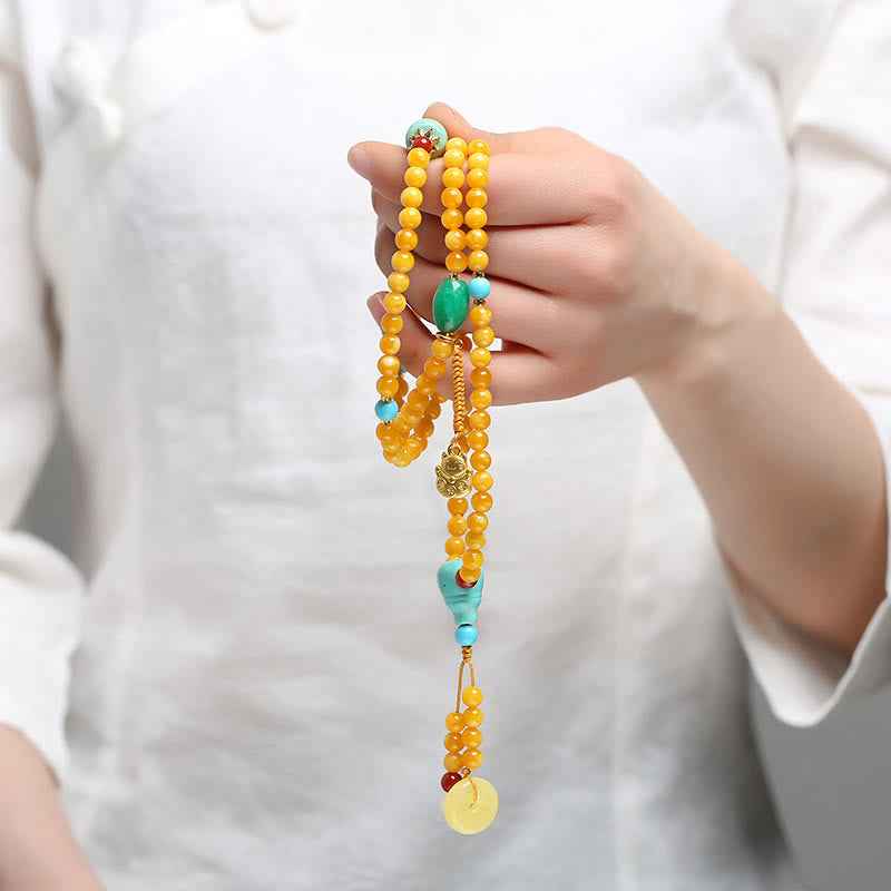 Fortune Jewel 108 Beads Peace Buckle Lucky Cat Amber Auspicious Fortune Mala