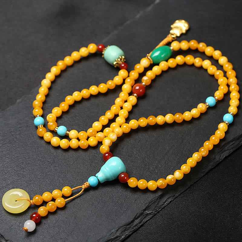 Fortune Jewel 108 Beads Peace Buckle Lucky Cat Amber Auspicious Fortune Mala