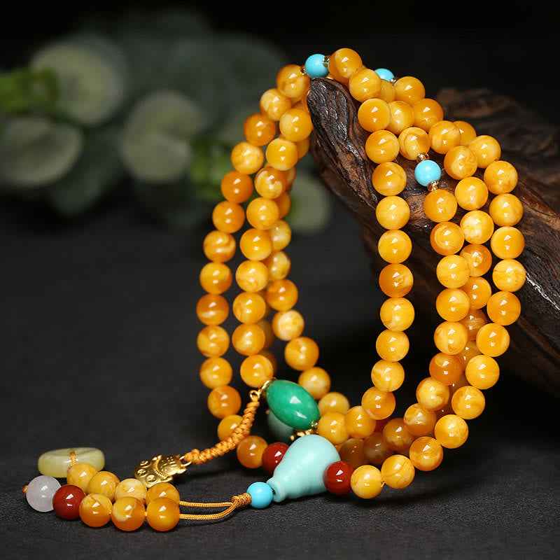 Fortune Jewel 108 Beads Peace Buckle Lucky Cat Amber Auspicious Fortune Mala