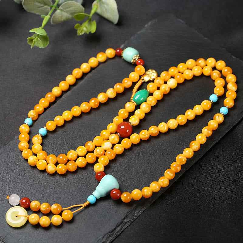 Fortune Jewel 108 Beads Peace Buckle Lucky Cat Amber Auspicious Fortune Mala