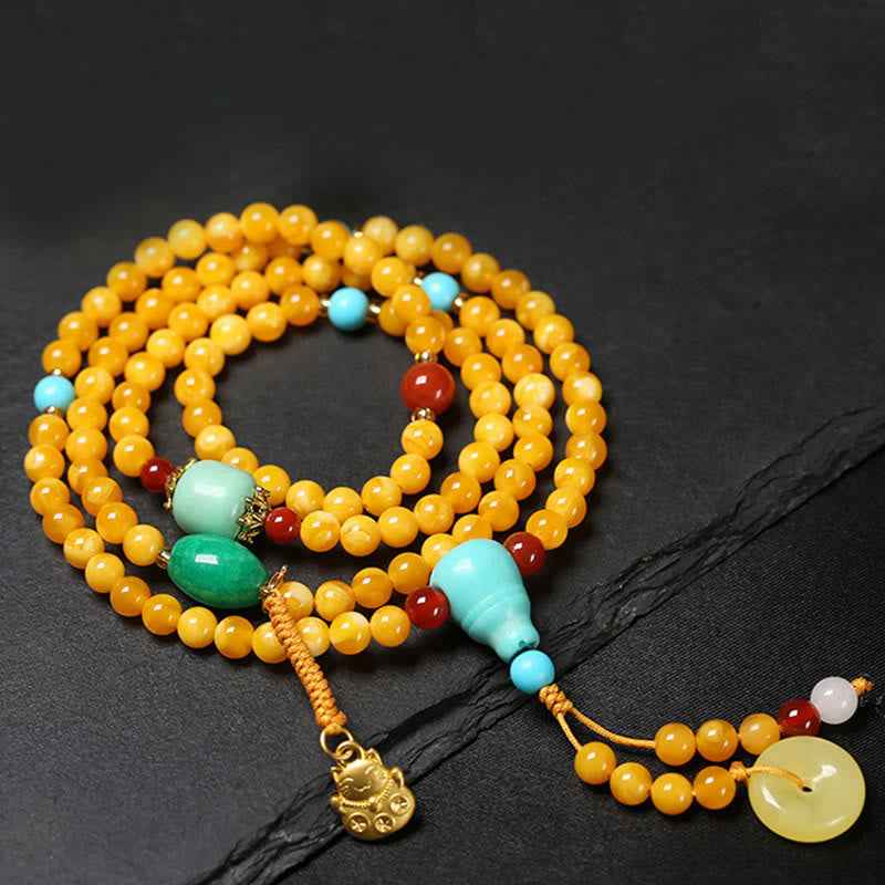 Fortune Jewel 108 Beads Peace Buckle Lucky Cat Amber Auspicious Fortune Mala
