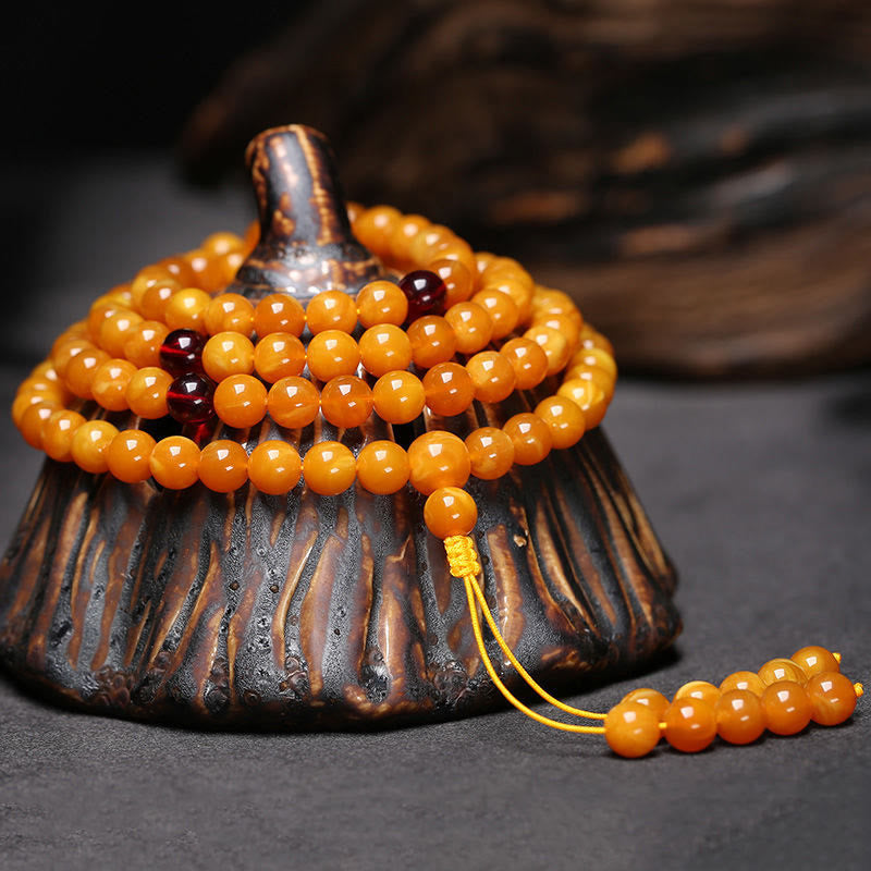 Fortune Jewel Tibetan Amber Round Bead Mala - Fortune Jewel